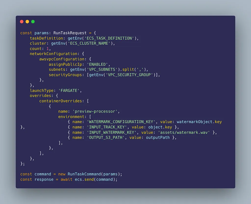 Payload configuration for the AWS Fargate task